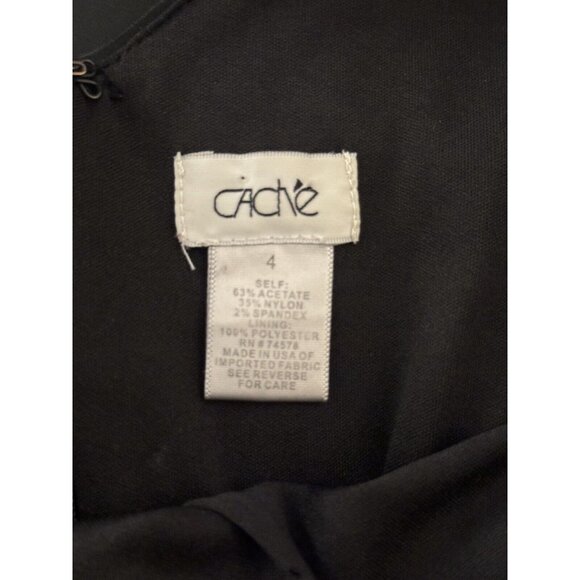 Vintage 90s Cache Dress Sz 4 Black Ruched Knee Length One Shoulder Cocktail Y2k‎ - Picture 6 of 6